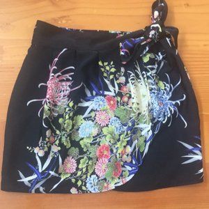 Zara Black Floral Print Wrap Skirt